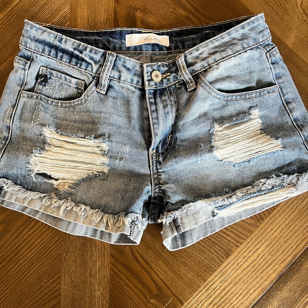 Kancan Midrise denim shorts (distressed)